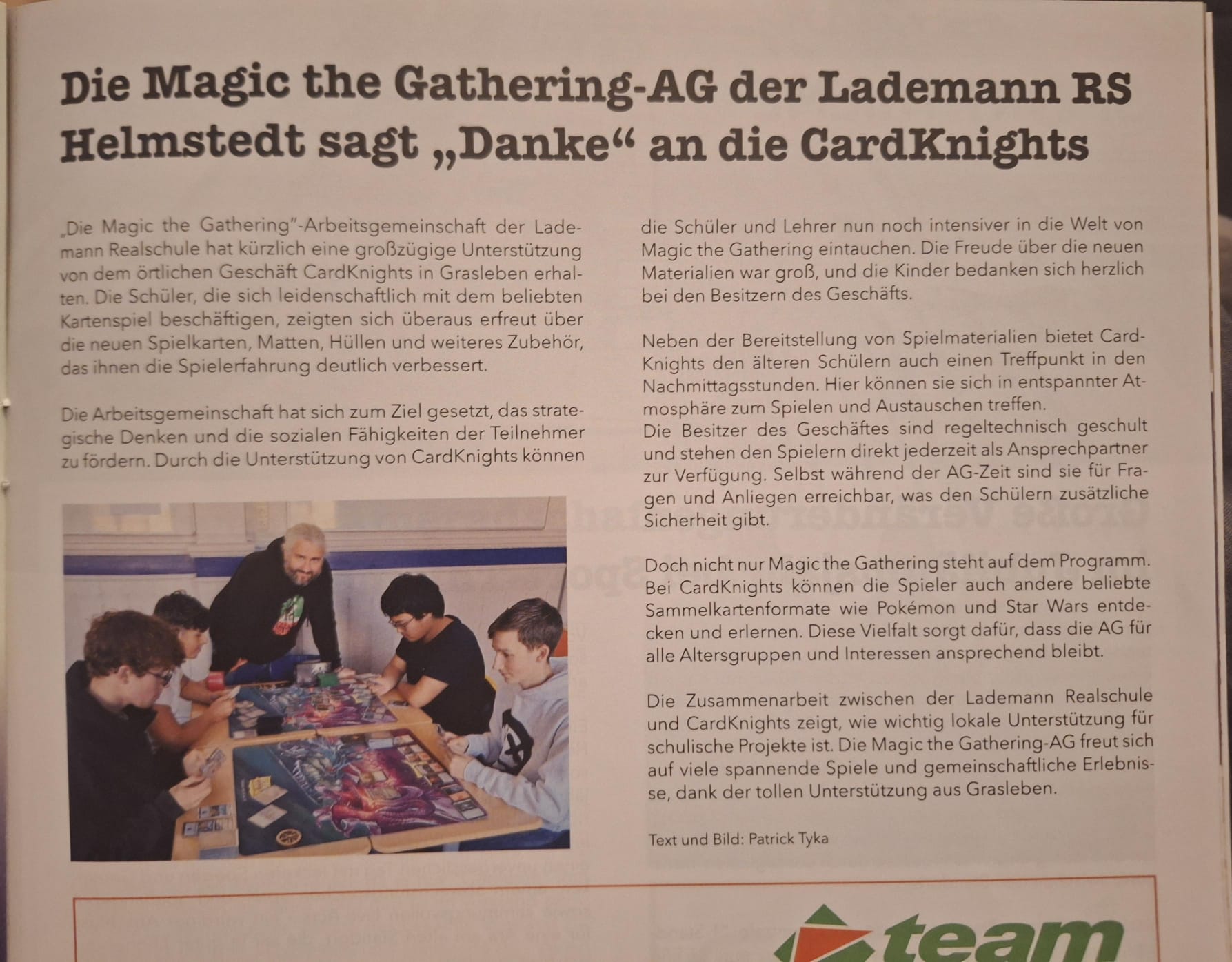 Lademann Realschule dankt Card-Knights Grasleben