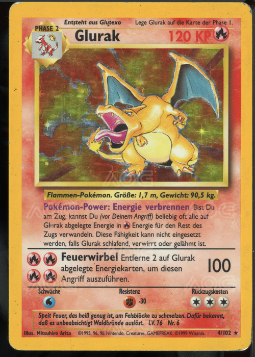 AOG Graded 1 - 1999 Pokémon – Basis Set – DE Glurak 4/102