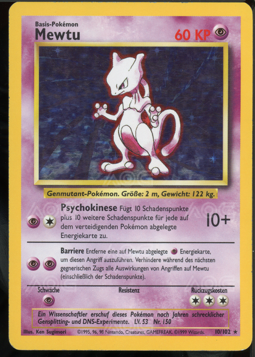 AOG Graded 2 - 1999 Pokémon – Basis Set – DE Mewtu 10/102