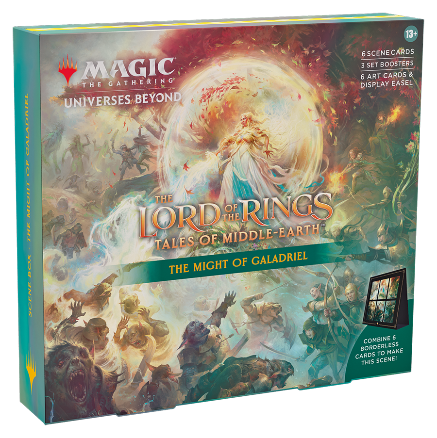 Magic: The Gathering - Der Herr der Ringe: Geschichten aus Mittelerde Szenenbox – Die Macht von Galadriel (6 Szenenkarten, 6 Artwork-Karten, 3 Set Booster + Aufsteller)