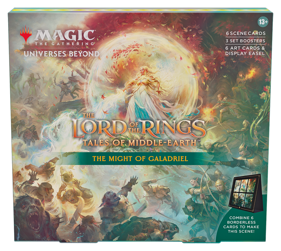 Magic: The Gathering - Der Herr der Ringe: Geschichten aus Mittelerde Szenenbox – Die Macht von Galadriel (6 Szenenkarten, 6 Artwork-Karten, 3 Set Booster + Aufsteller)