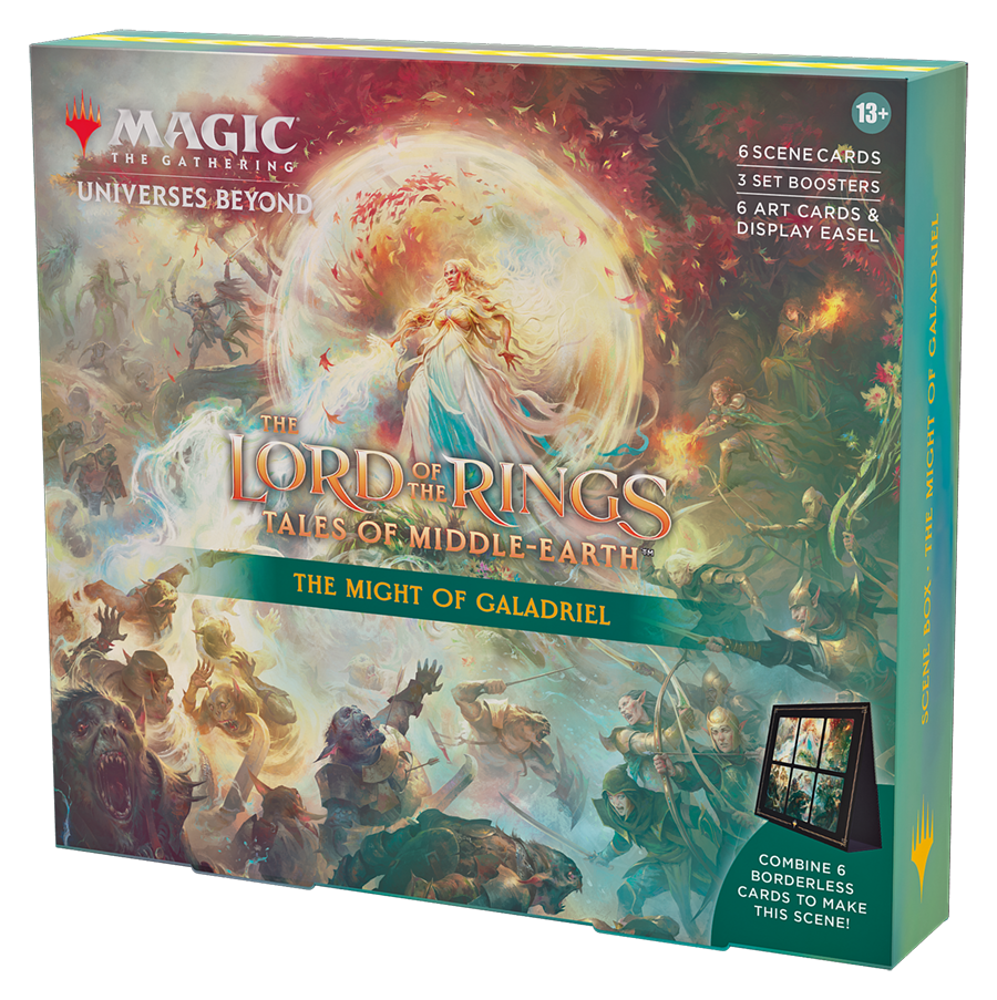 Magic: The Gathering - Der Herr der Ringe: Geschichten aus Mittelerde Szenenbox – Die Macht von Galadriel (6 Szenenkarten, 6 Artwork-Karten, 3 Set Booster + Aufsteller)