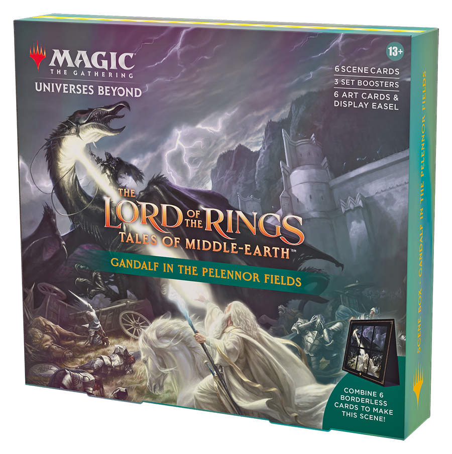 Magic: The Gathering - Der Herr der Ringe: Geschichten aus Mittelerde Szenenbox – Gandalf auf den Feldern des Pelennor (6 Szenenkarten, 6 Artwork-Karten, 3 Set Booster + Aufsteller)